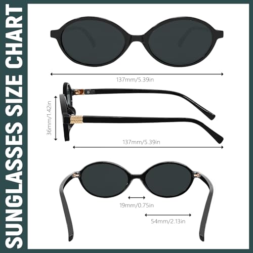BOTEN Retro Oval Sunglasses for Women Men Small 90s Sun Glasses Trendy Round Shades Cute Designer Sunnies - color: Black Frame - Grey Lens