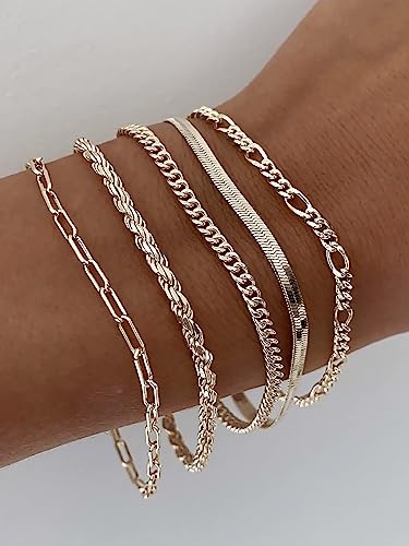 DEARMAY 14K Gold Plated Bracelets for Women, Jewelry Sets Cute Tennis Beaded Bracelets Cuban Link Paperclip Chain Dainty Bracelet Pack Gifts - color: BRACELET-D