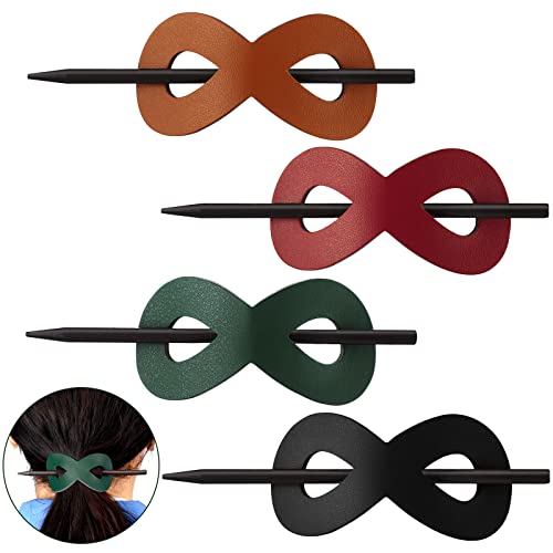 4 Pcs French Barrette Leather Hair Clip with Stick Slider Pin 8 Shape Mellow Ponytail Holders Fine Hairs Accessories Set for Women Handmade Hair Holder Clips Mother's Day Gift(Cute Color)