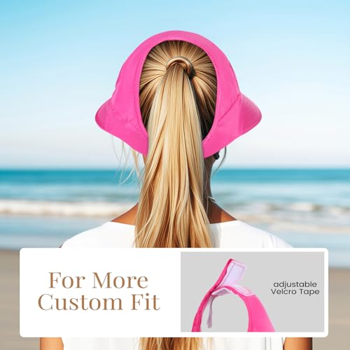 Sun Hats for Women, Wide Brim Beach Hats UV Protection, Packable Visor Ponytail Sunhat for Summer - color: Rhodo