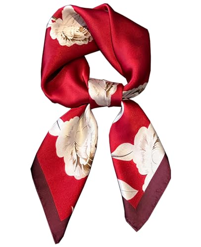 Dailyacc Hair Bandanas Scarf For Women Lightweight Fashion Neck Silk Satin Head Scarves For Sleeping Handbags Scarf - color: 1-red Peony/27.5*27.5in