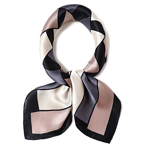 ANDANTINO 100% Mulberry Silk Square Scarf for Hair-25.6" X25.6'' Women Men Natural Silk Neckerchief Digital Printed Headscarf - color: 1-black&purple