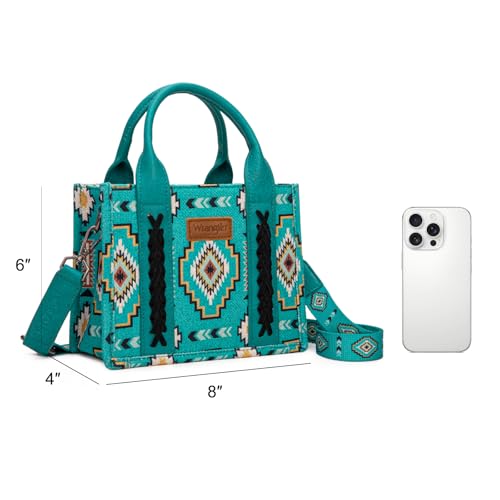 Wrangler Mini Aztec Tote Bag for Women Boho Small Top Handle Purse with Adjustable Strap - color: Boho Turquoise