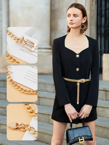 FIORETTO Chain Belt for Women Metal Waist Chain Fashion Multilayer Chain Belts for Dress - color: Gold Chain, size: Fit Waist up to 44"