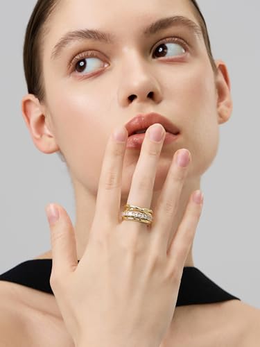 14k Gold Rings For Women，Trendy Dainty X Ring, Gold Stacking Rings Non Tarnish,Chunky Statement Rings for Women - size: 6