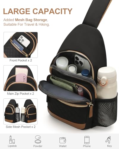 Capolo Sling Bag for Women Men Waterproof Crossbody Bags for Women Trendy Casual Fanny Pack with Convertible Shoulder Strap Chest Bag for Travel Hiking(Black, Large) - color: Black, size: Large