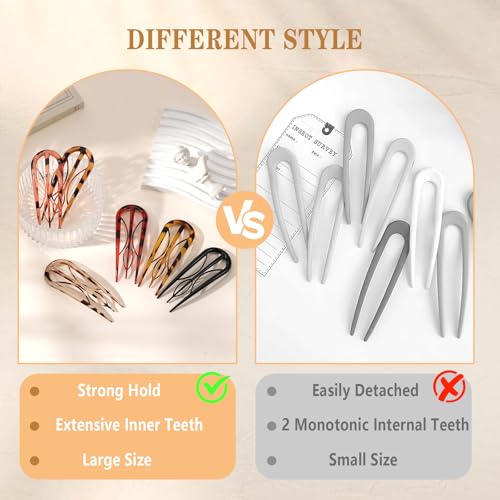 6PCS French Hair Pins for Women, French Pins Hair, Large Hair Styling Pins for Thin Thick Hair, Unique 3 Internal Teeth Hair Sticks Wild Prints-B - color: leopard print-B