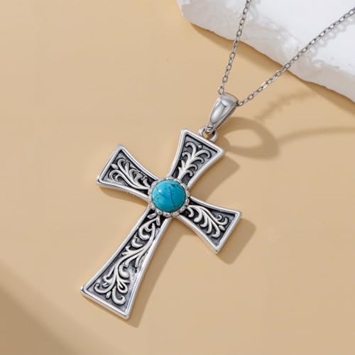 Turquoise Necklaces 925 Sterling Silver Western Necklace Boho Jewelry for Men Women Her Birthday Valentines Day Gifts - style: 5-Cross Necklace