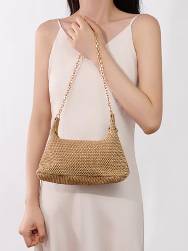 GOLDTIMO Women's Straw Woven Beach Bag Summer Vacation Shoulder Purse - color: Brown