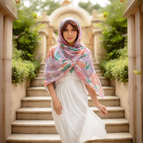 vimate Lightweight Scarf for Women Fashion Head Cover Hijab Cotton Voile Scarf Shawl Wrap for Spring Fall Winter Season - color: F3#.style 73