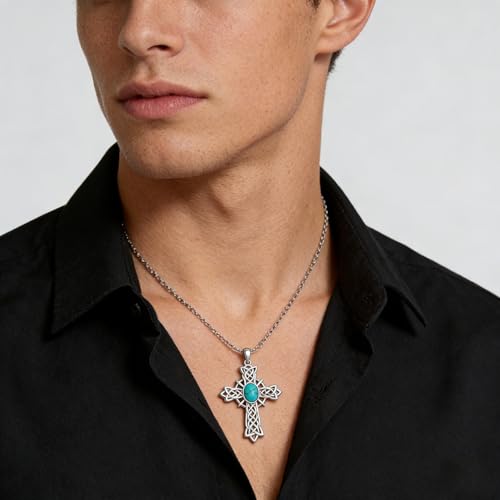 Turquoise Necklaces 925 Sterling Silver Western Necklace Boho Jewelry for Men Women Her Birthday Valentines Day Gifts - style: 6-Cross Necklace