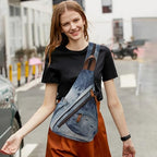 KL928 Canvas Sling Bag - Small Crossbody Backpack Shoulder Casual Daypack Rucksack for Men Women(Blue-white Washed) - color: Canvas-blue-white Washed