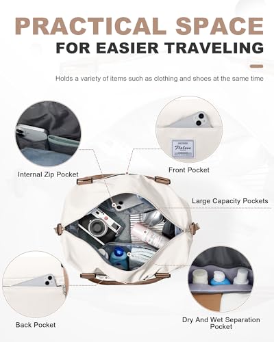 Travel Duffel Bag, 18x14x8 Inches Travel Bag Spirit with Shoes Compartment, Weekender Overnight Bag for Women with Trolley Sleeve, Carry On Bag for Airplanes Sport Tote Gym Bag BeigeBrown - color: H8-BeigeBrown, size: Large