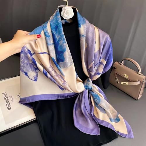 XL 43 Inch Extra Large Square Scarf Fashion Scarves Silk Feeling Hair Scarf Wrapping Scarfs Night Sleeping Headscarf - color: Ba1014