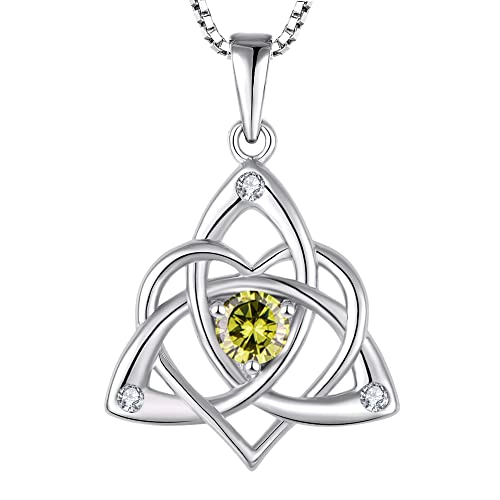 STARCHENIE Celtic Knot Necklace for Women 925 Sterling Silver Trinity Love Knot Pendant Birthstones Jewelry - color: 8-peridot-Aug