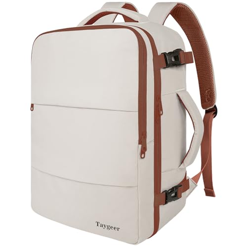 Taygeer Backpack for Women, College Backpack with Laptop Compartment & Shoe Pouch, 35l Travel Laptop Mochila Carry On Luggage, Airline Approved Personal Item Bag For Weekender Gym Hiking, Khaki White - color: Khakiwhite, size: Large