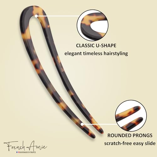 French Amie Slick Tokyo Large 4 1/4" Handmade Cellulose Acetate No Slip Grip Metal Free Chignon U Hair Pin Stick for Women and Girls, Made in France - color: Tokyo