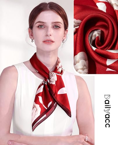 Dailyacc Hair Bandanas Scarf For Women Lightweight Fashion Neck Silk Satin Head Scarves For Sleeping Handbags Scarf - color: 1-red Peony/27.5*27.5in