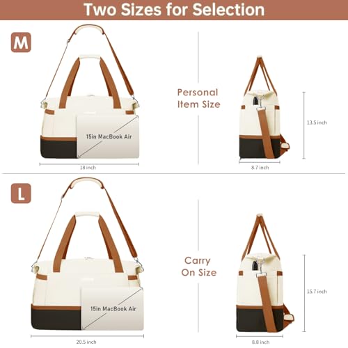 ETRONIK Gym Bag for Women, 45L Carry On Travel Duffel Bag with Shoes Compartment, Weekender Overnight Bag with Wet Pocket for Women, Travel, Gym, Weekend, Large Size - color: White Black Brown, size: Large