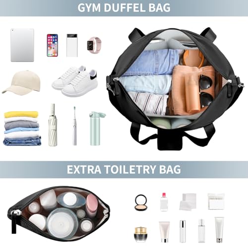 ETRONIK Gym Bag for Women, 45L Carry On Travel Duffel Bag with Shoes Compartment, Weekender Overnight Bag with Wet Pocket for Women, Travel, Gym, Weekend, Large Size - color: Black, size: Large