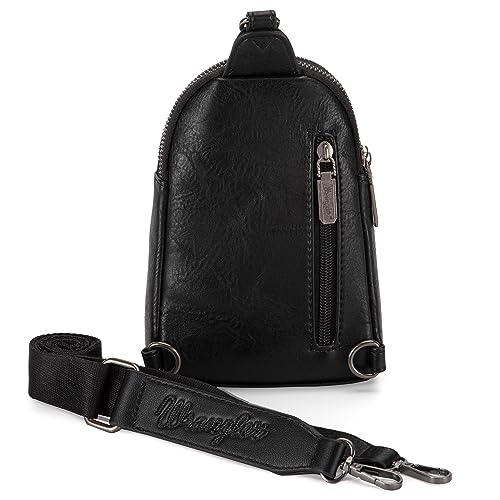 Wrangler Small Sling Bag for Women, Leather Crossbody Bags Cross Body Purse Fanny Packs with Adjustable Strap for Gift - color: Classic-black