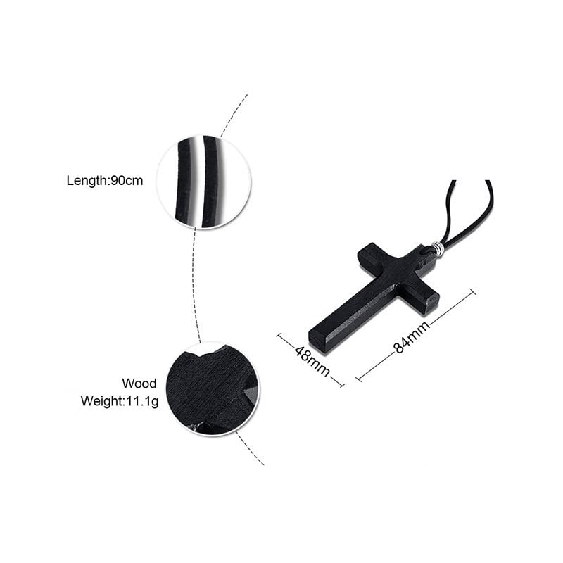 Cross Necklace for Men Vintage Wooden Cross Necklaces Wood Crucifix Pendant Christian Jewelry Gift for Men - color: Big Black