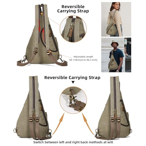 KL928 Canvas Sling Bag - Small Crossbody Backpack Shoulder Casual Daypack Rucksack for Men Women(Large Version,Olive Green) - color: Canvas-olive Green