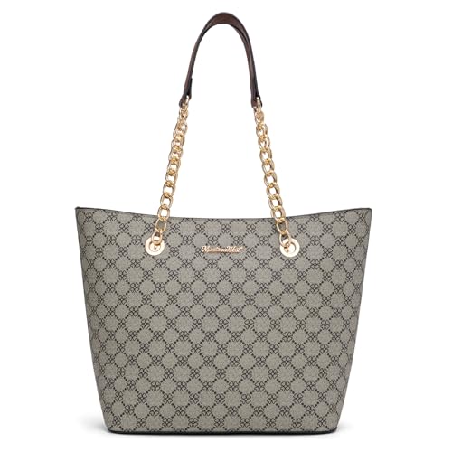 Montana West Tote Bag for Women Chain Top-handle Handbags - color: Brown Lucky Clover
