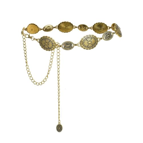 Concho Chain Belt for Women, Premium Body Waist Belly Belt for Concerts, Festivals, Cosplay, Daily Wear - color: Silver