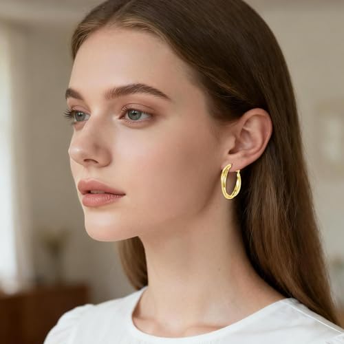 14K Gold Texture Earrings, 37/42mm Gold Hoop Earrings Classic Round Hoop Earring for Women Gold Jewelry Gift for Women - style: Triple Earrings-36mm