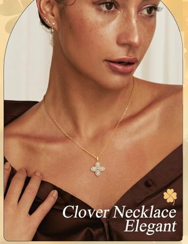 Opal Pendant Necklace for Women - Dainty 14k Gold Plated Jewelry Necklaces, Perfect Valentine's Day/Mother's Day Gift for Her, Mom, Girlfriend, Daughter - color: Pave CZ Clover-GD