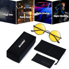 Joopin Retro Small Round Sunglasses Hippie Circle Sun Glasses Polarized UV400 Protection Metal Shades for Men Women - color: A08-black Frame Yellow Lens