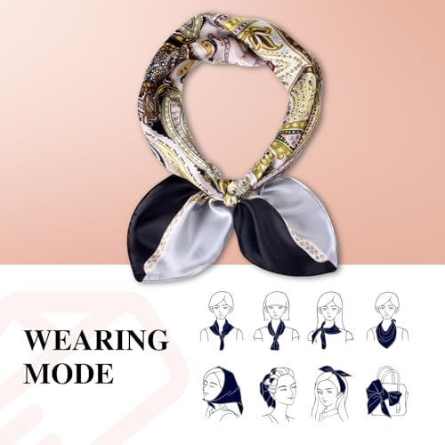 27.5 Inches Silk Head Scarf for Women Satin Hair Scarf Silk Wrap Neck Square Scarves Feeling Scarf Boho Headwear - color: Black-peacock