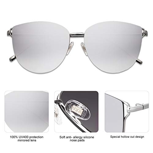 SOJOS Mirrored Flat Lens Fashion Sunglasses for Women SJ1085 - color: Silver/Silver