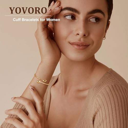 18K Gold Plated Cuff Bracelets for Women Open Adjustable Gold Cuff Bangle Bracelets Thick Hammered Wrist Cuff Bracelets Thin Minimalist Gold Cuff Bracelet - style: 18K Gold-F