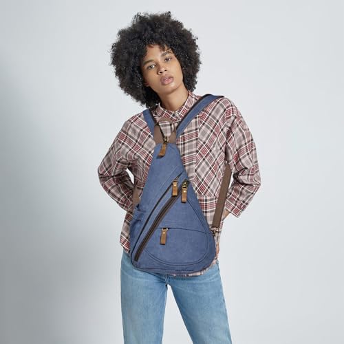 KL928 Canvas Sling Bag - Small Crossbody Backpack Shoulder Casual Daypack Rucksack for Men Women(Blue) - color: Canvas-blue