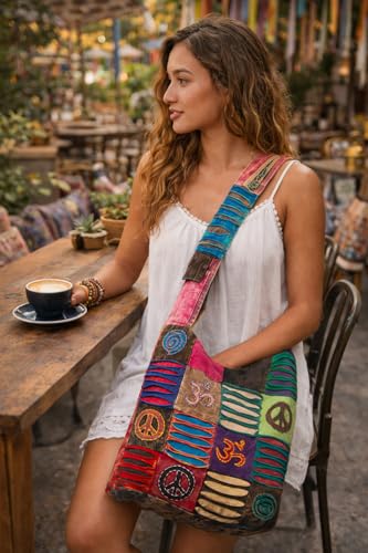 Blue Red Hobo Cotton Sling Cross Body Messenger Shoulder Bag Hippie Boho Bohemian Light Roomy Spacious | Hippie, Boho, Bohemian, Light, Roomy, Spacious - style: Colorful