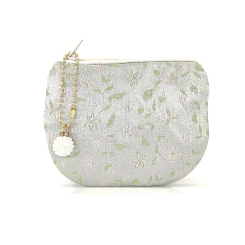 Handmade Women Coin Purse Rosary Pouch Silk Jewelry Bag Brocade Zipper Wallet - Silver - color: Silver