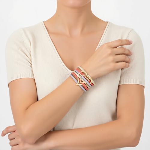 Edoneery Leather Wrap Bracelet for Women, Boho Handmade Multi-Layer Cuff with Crystal Beads Heart, Stackable Bangle Western Jewelry Gift - style: Heart(Colorful)