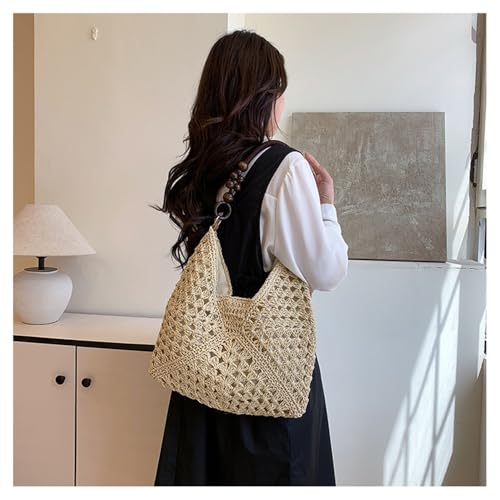 OANEXX Summer Straw Hobo Bags for Women Boho Woven Mesh Beach Tote Bag Large Capacity Crochet Vacation Shoulder Handbag - color: Khaki
