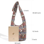 Coton Pose Women Hippie Crossbody Bag - Top Zip Large Capacity Canvas Sling Bag - Jacquard Cloth Handmade - color: Boho Brown
