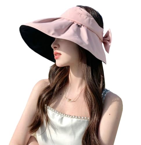 Sun Visor Hats for Women Wide Brim UPF 50+ Bucket Hats Summer Visor Caps Beach Hat Packable UV Protection Fishing Hiking Hat - color: Pink