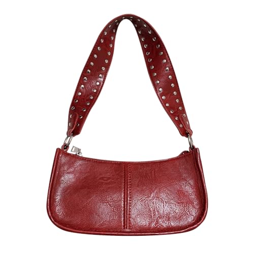 Shoulder Bags for Women Y2k Purse and Handbags Retro Studded Crossbody Bag Small Shoulder Purse Leather Hobo Handbag - color: A1-red