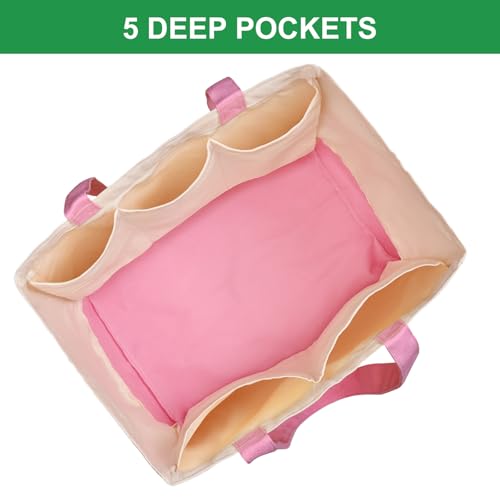 Canvas Reusable Grocery Bags Heavy Duty, 8.3 gal Foldable Large Tote Bag with Handles, Holds 60 lbs Canvas Shopping Bags, 1 Pack - color: [A1] Off White / Pink, size: 1 Pack