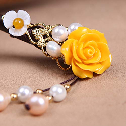 Wooden Hair Pins 7" Chinese Yellow Flower Hair Sticks For Long Hair 1 Pack Buns Accessories for Girl - color: A