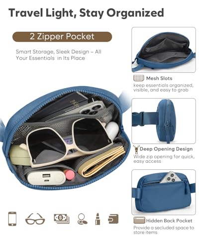 Pritent Fanny Packs for Women Cross Body Bag Waterproof Belt Bag with Adjustable Strap and Zipper Back Pocket Small Crossbody Bags Fashion Waist Packs for Workout Travelling(Navy Blue) - color: Navy Blue, size: Small
