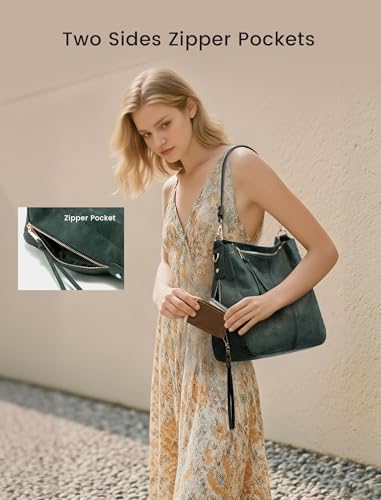 Realer Hobo Crossbody Bags for Women Designer Faux Leather Hobo Handbags Retro Large Size Shoulder Bag Bucket Purse - color: Green, size: Large-15.2 inch