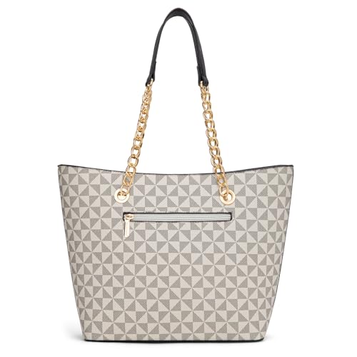 Montana West Tote Bag for Women Chain Top-handle Handbags - color: Beige Monogram