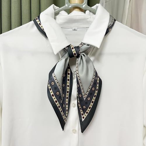 Silk Head Scarf for Hair Fashion Headwrap for Women Lightweight Neck Tie - color: X009-champagne Blue Geometry