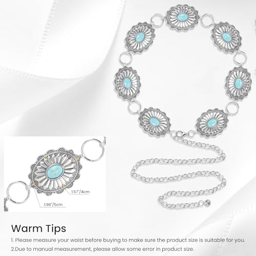 Concho Chain Belt for Women, Premium Body Waist Belly Belt for Concerts, Festivals, Cosplay, Daily Wear - color: Turquoise